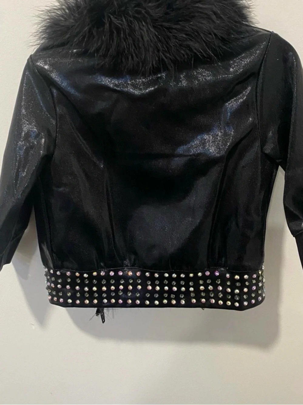 balera Black Faux Fur Trim Studded Kids Dance Jacket